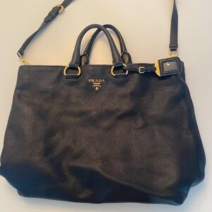 Prada Black Vitello Daino Leather Shopping Tote